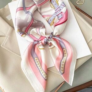 Elegant Pink and White Silk Scarf